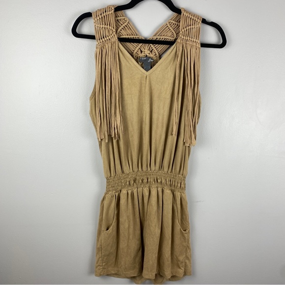 Poetry | Boho Faux Suede Fringe Racerback Sleeveless Mini Dress. Size Medium - Picture 2 of 10